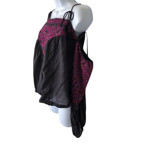Free People Black Purple Open Shoulder Long Sleeve Top/Blouse size M - Picture 4 of 12